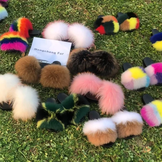 

Soft Kids Fur Sandals Baby Fur Slippers Children Fur Slides, Customized color