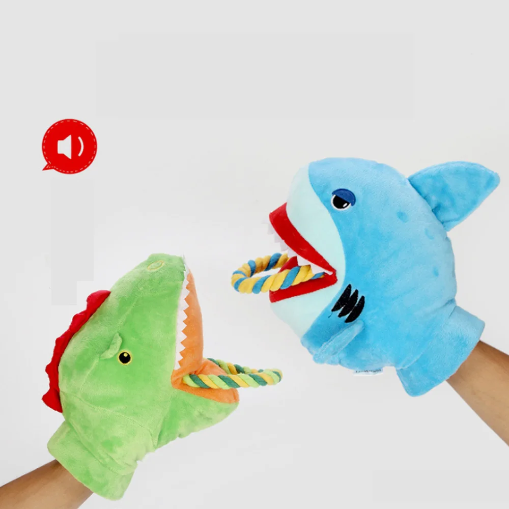 

Wholesale Pet Dog Shark/crocodile Animal Shape Gloves Squeaky Toy Plush Molar Bite Large Dogs Interactive Pull Toy, Blue shark, green crocodile