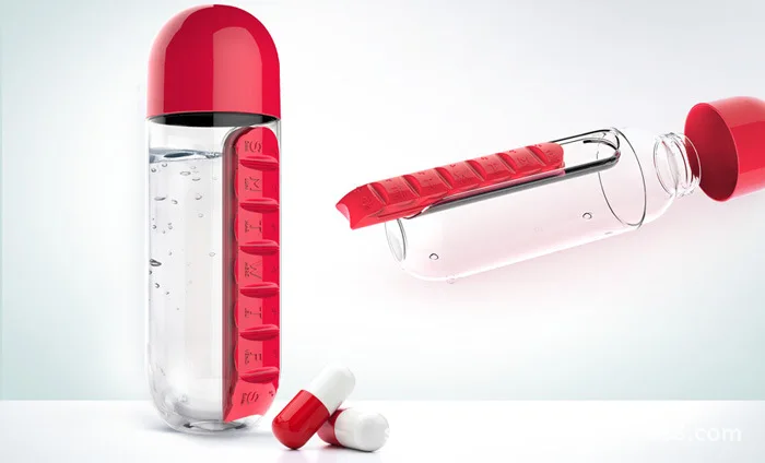 600ml Sports Plastic Water Bottle Combine Daily Pill Boxes Organizer Drinking Bottles Leak-Proof Bottle Tumbler Outdoor