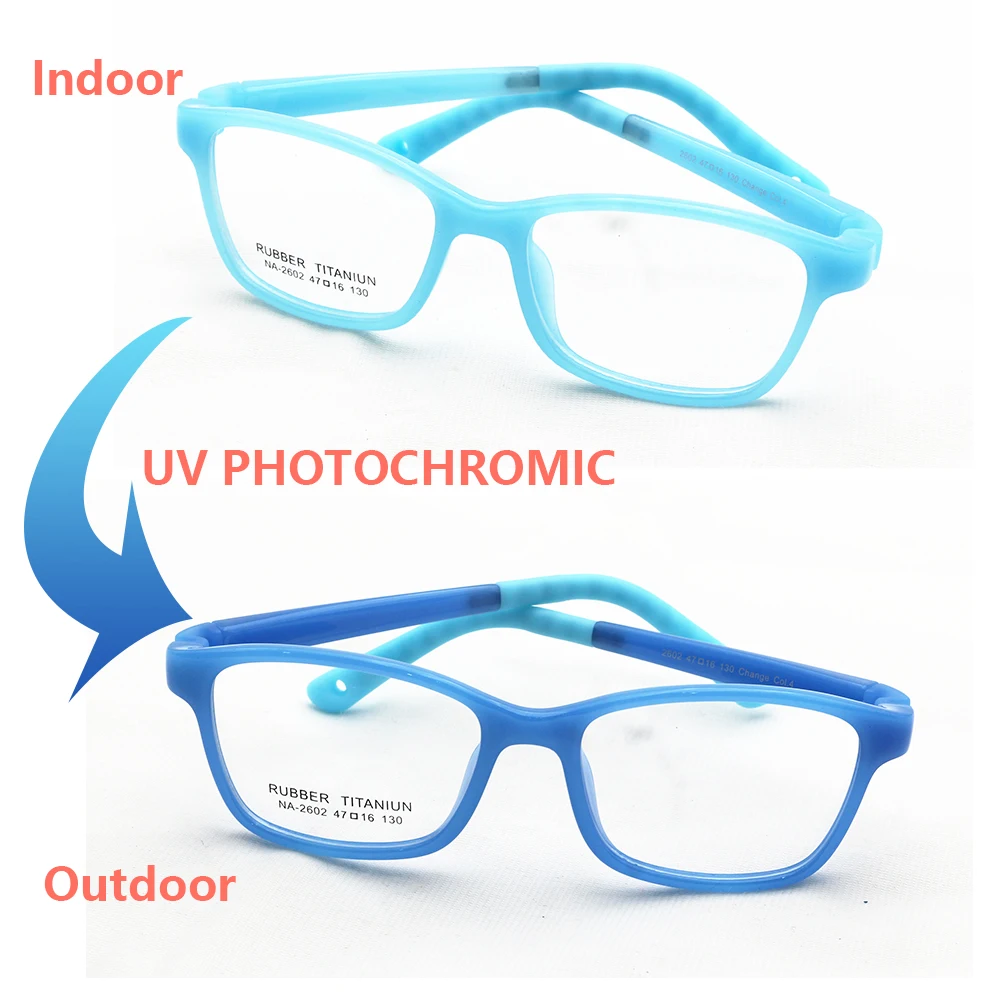 

Colorful UV Photochromic glasses frames no screw changing colors TR90 Rubber flexible optical frame kids, 5 colors