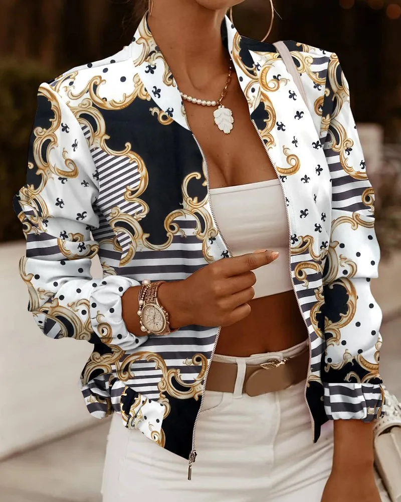 

Fall Jackets 2021 Sportswear Fashion Print Winter Jacket Coat Patchwork Zipper Coatsjackets For Women, Picture