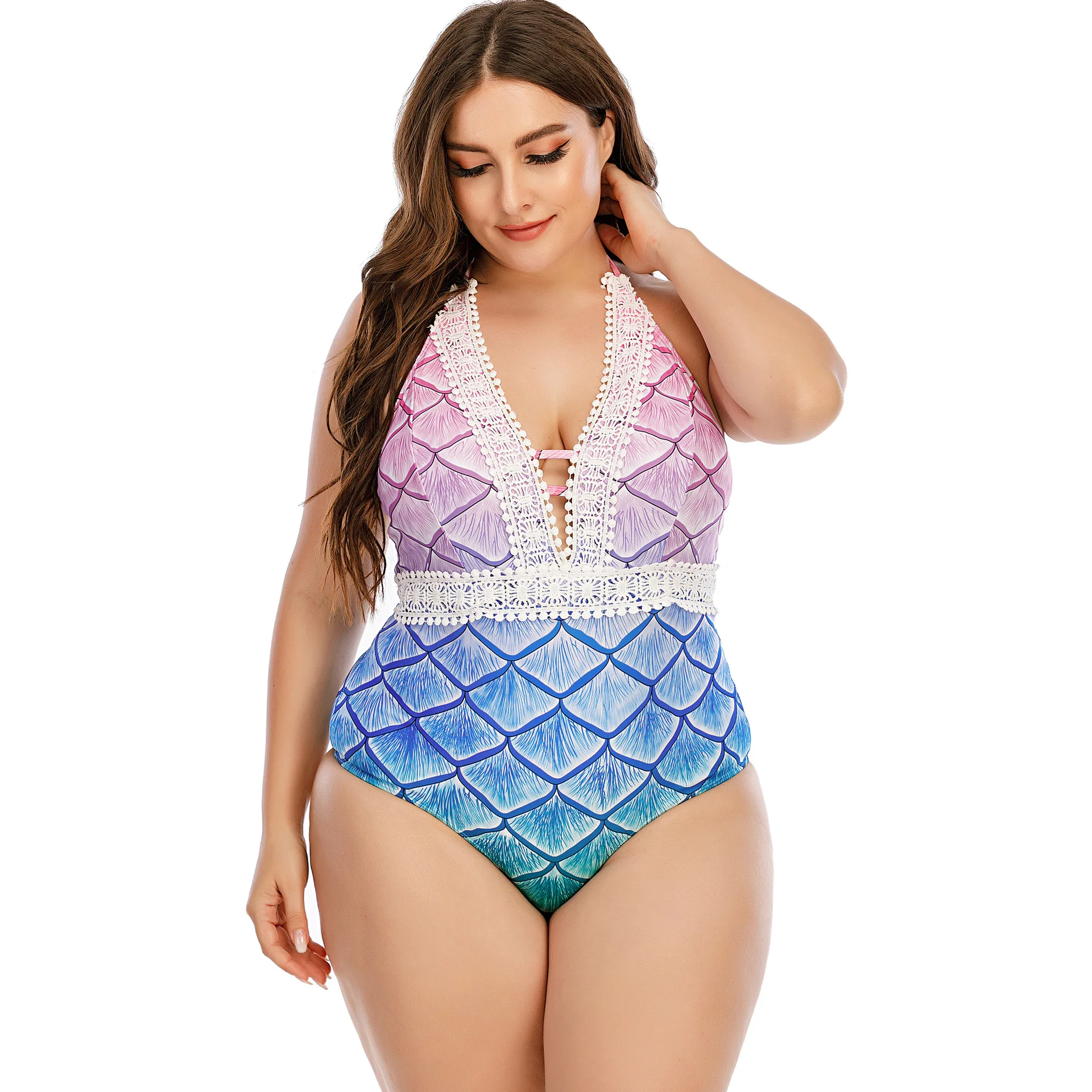 

Plus Size Mermaid Tankini Swimwear Summer Sexy High Waist Print Women Bikinis Set Beach Swimming Bathing Suit