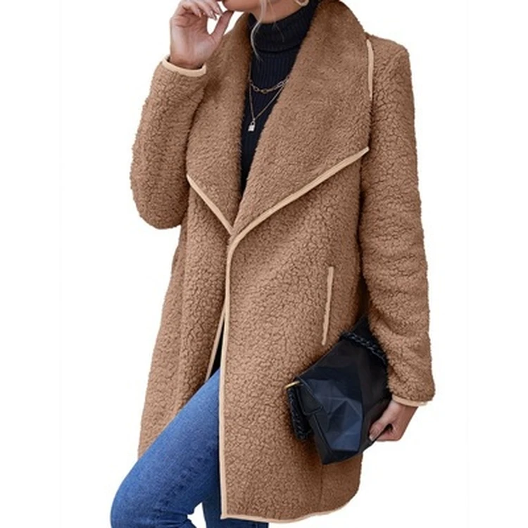 

2021 Autumn And Winter New Style Plush Dust Coat Loose Long Coat Cardigan Sweater Women Casual Blazer
