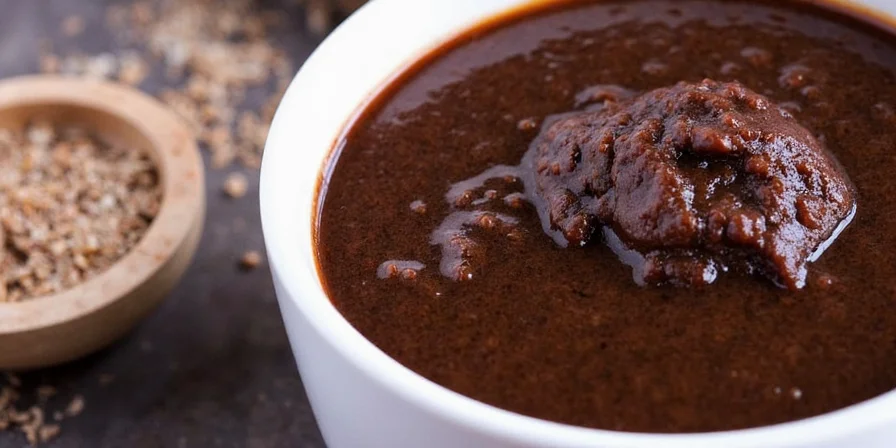 Black mole sauce in a traditional bowl