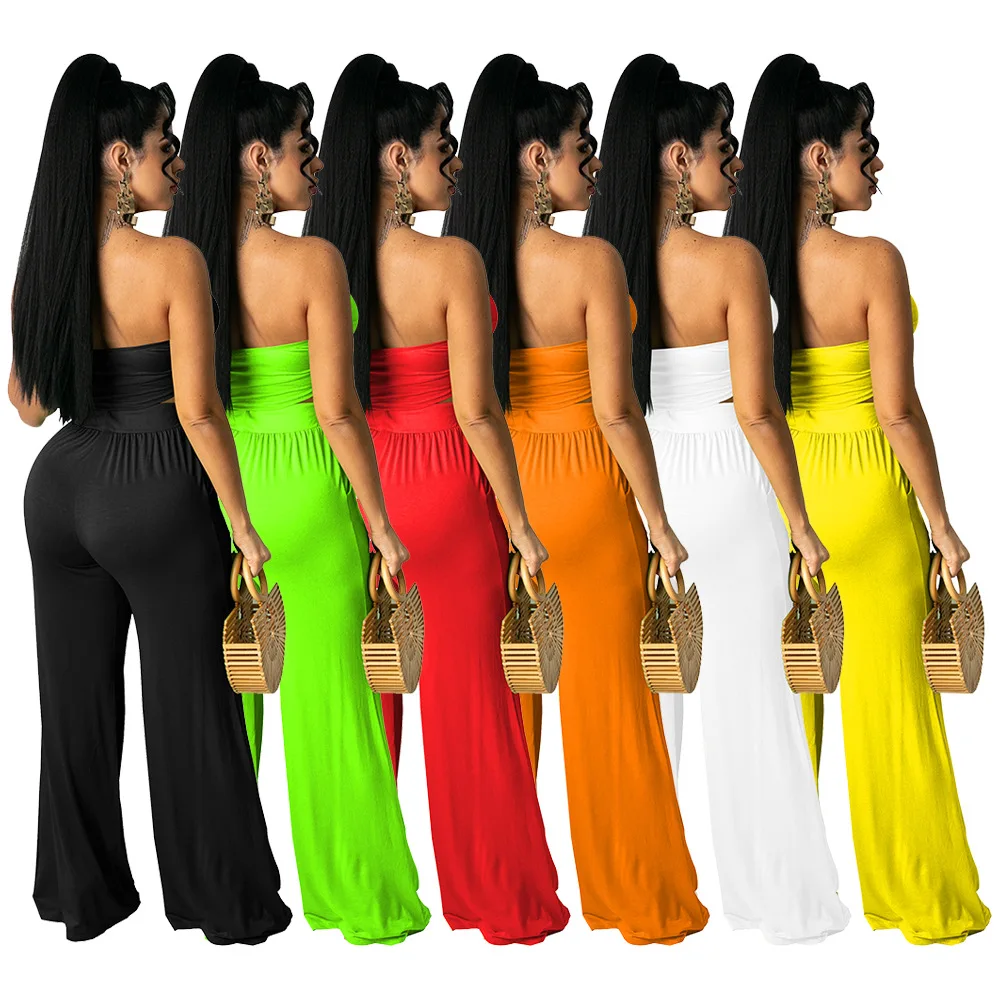 

YF-8201 Summer Women'S Tube Top Loose Trousers Solid Color Sexy Two-Piece Suit