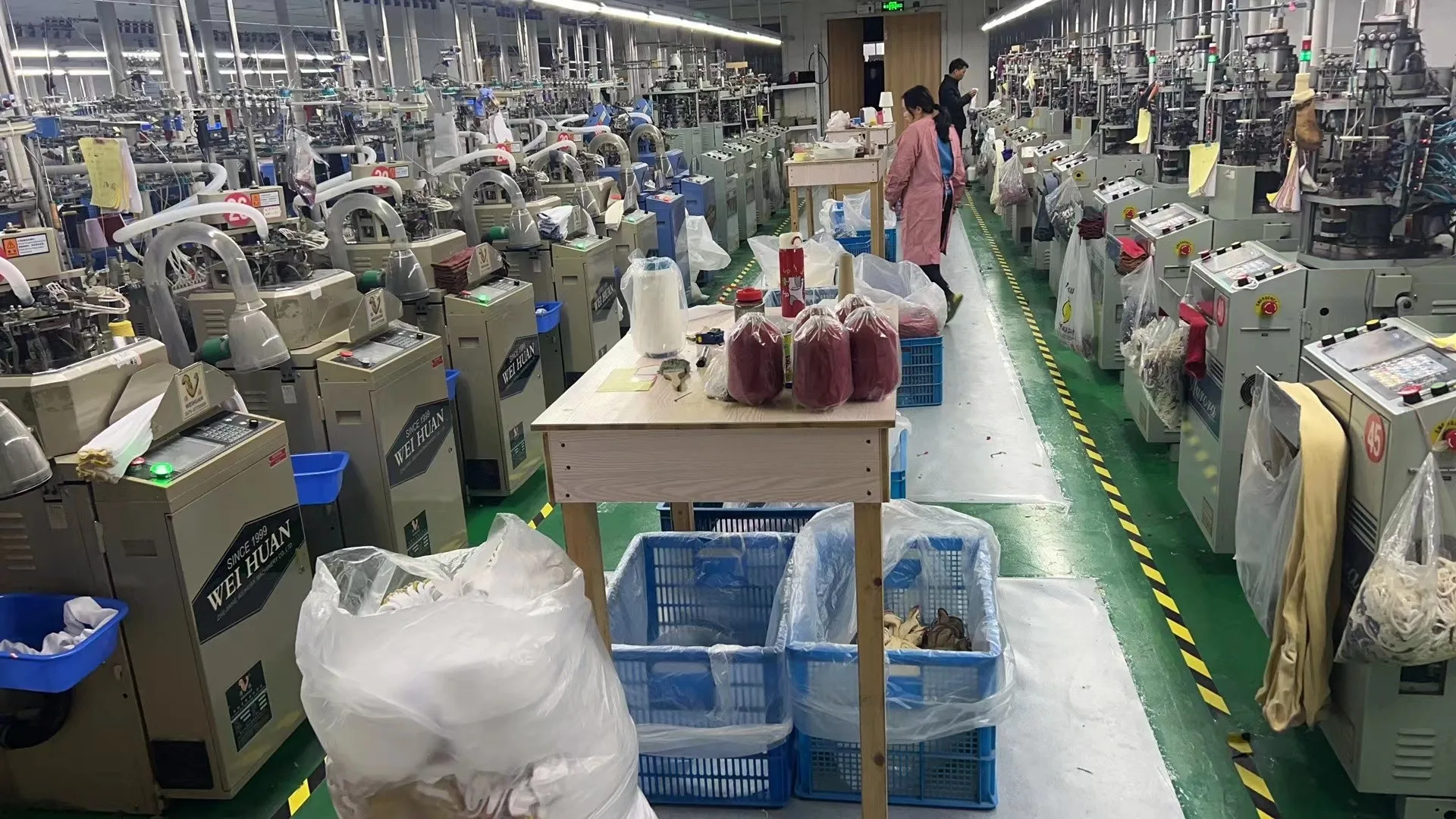 Knitting machines on production floor