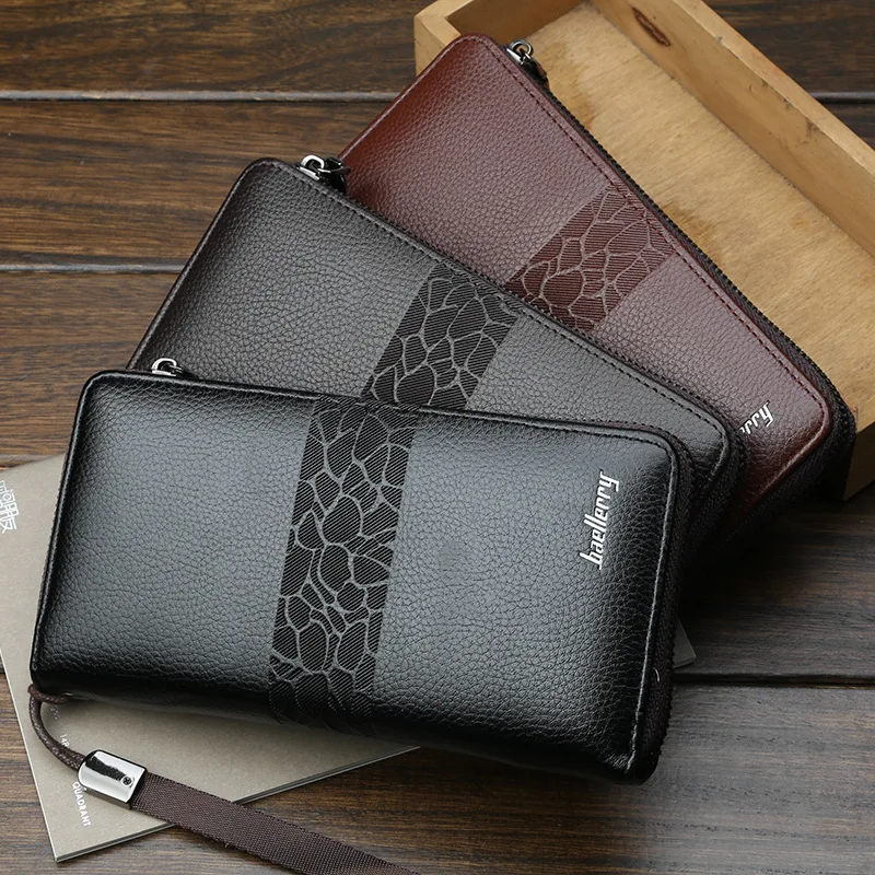 

valentine's day gift ideas baellerry men pu leather Business clutch purse long rfid lychee pattern zipper phone wallet for men, Picture shows