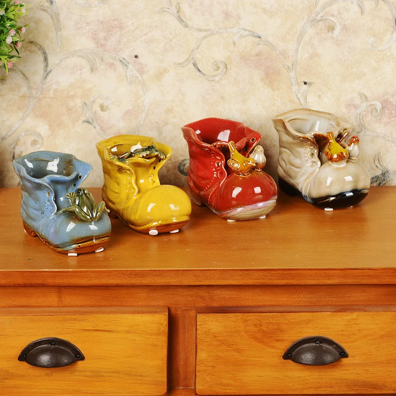 

Individual character of pottery and porcelain places piece much flesh flowerpot four color small boots flowerpot