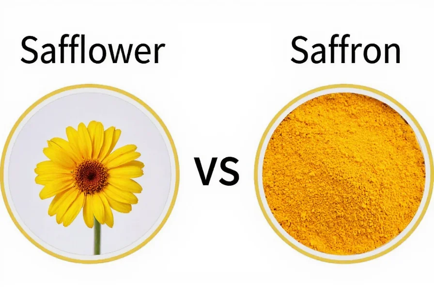 Scientific illustration showing molecular structures of crocin in saffron versus carthamin in safflower
