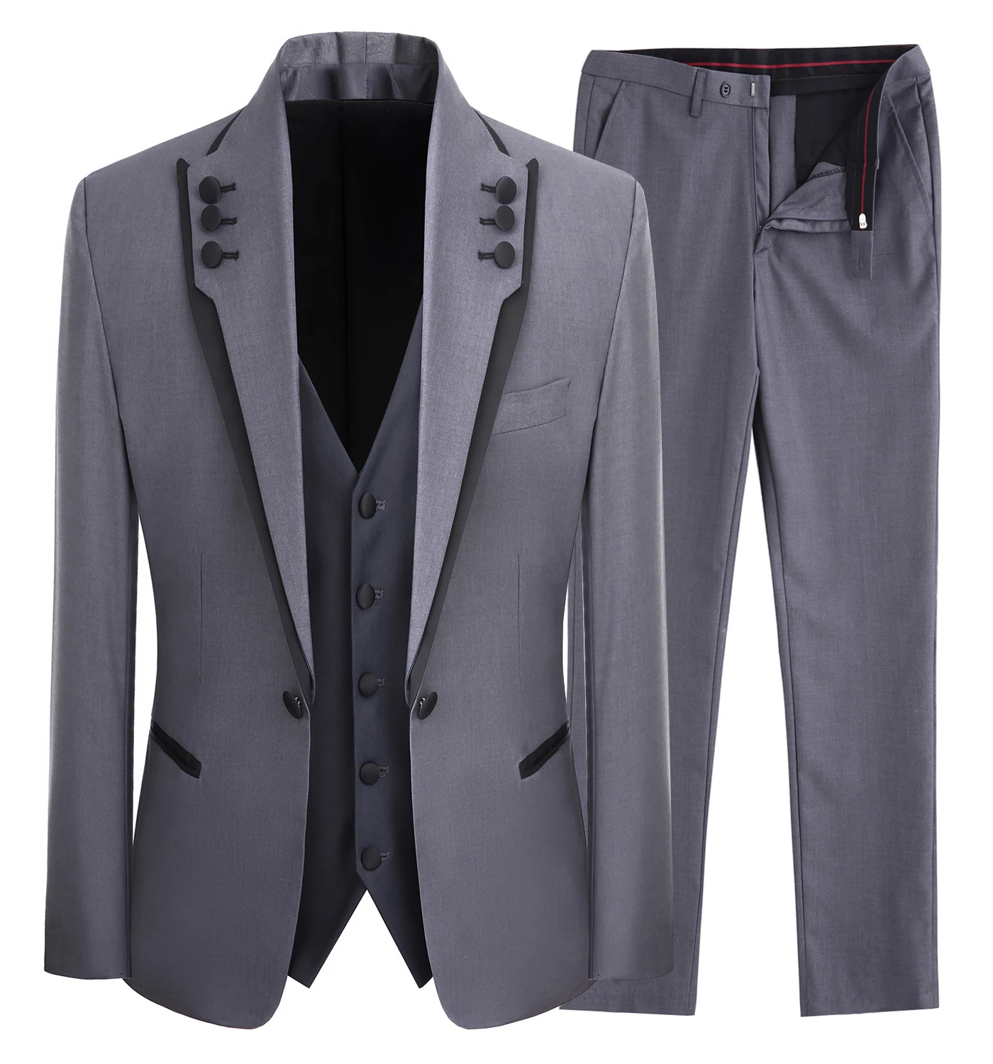 Men's Slim Business Formal Wedding Coat 3-Piece Leisure Blazer Solid Suit 5XL NG 