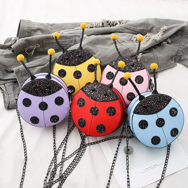 

Fashion Ladybug Pattern Cheap PU Leather Red Crossbody Bag Kids Circle Sling Bag