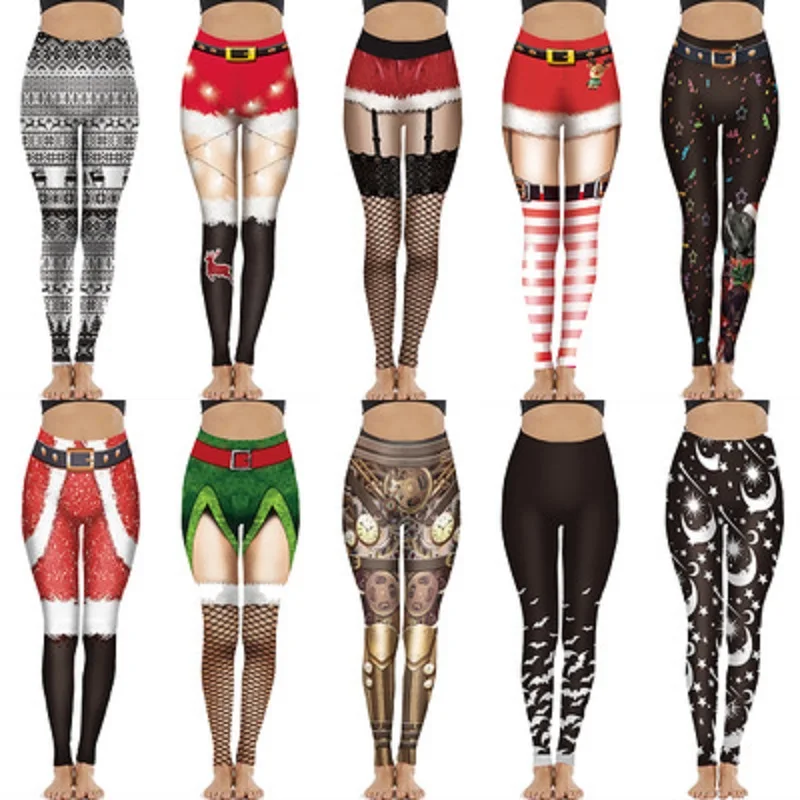 

Hot multi color printed christmas women pants super soft super stretch spandex polyester ladies fitness legging pants