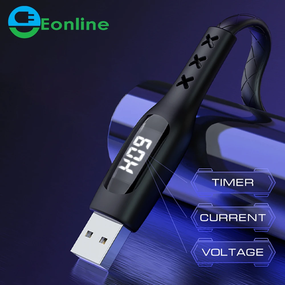

EONLINE usb charging cable for type c with timer display data sync timing fast charger for Samsung Xiaomi Huawei usb c wire fast, Black,red