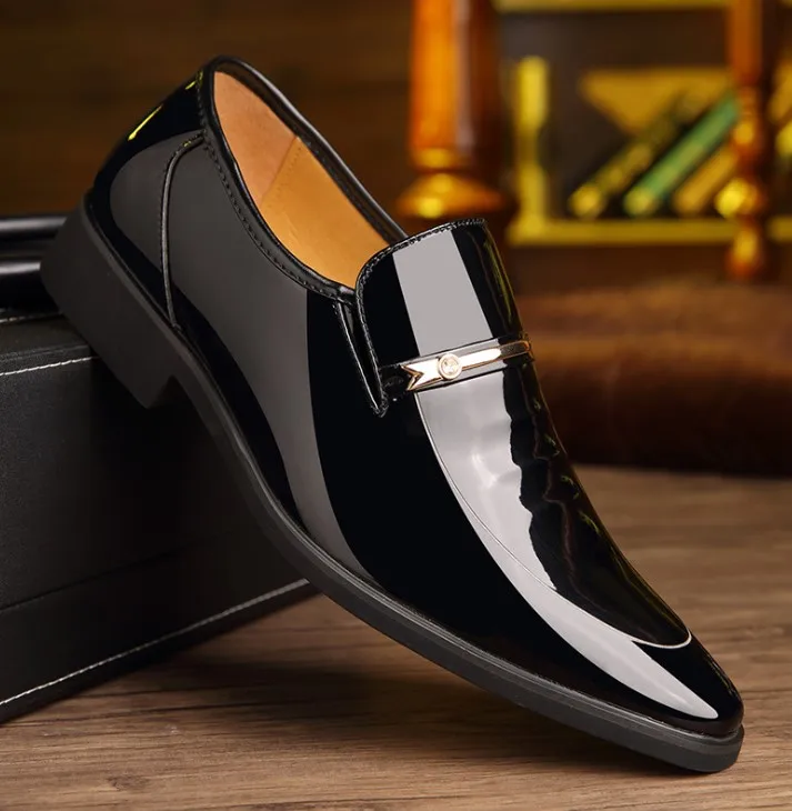 

hb10070a 2020 Pointy patent leather business suit casual men's shoes wedding shoes plus size 37-48, Black,
