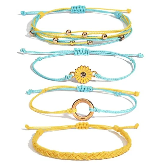 

Charms Sunflower String Bracelet Handmade Braided Rope Boho Surfer Bracelet for Teen Girls Women, Picture shows