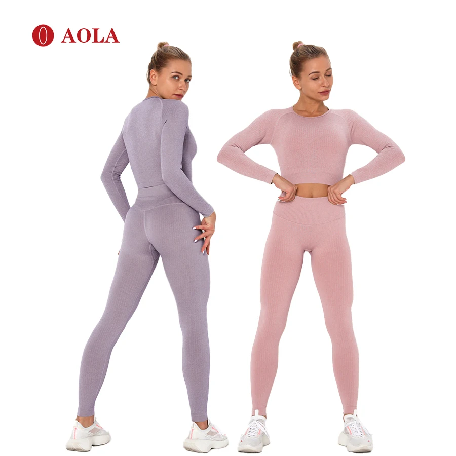 

AOLA 2020 Sports Women Big Size Compressed Custom Logo High Waist Leggings Seamless Fitness Clothing Yoga Wear Set, Picture shows