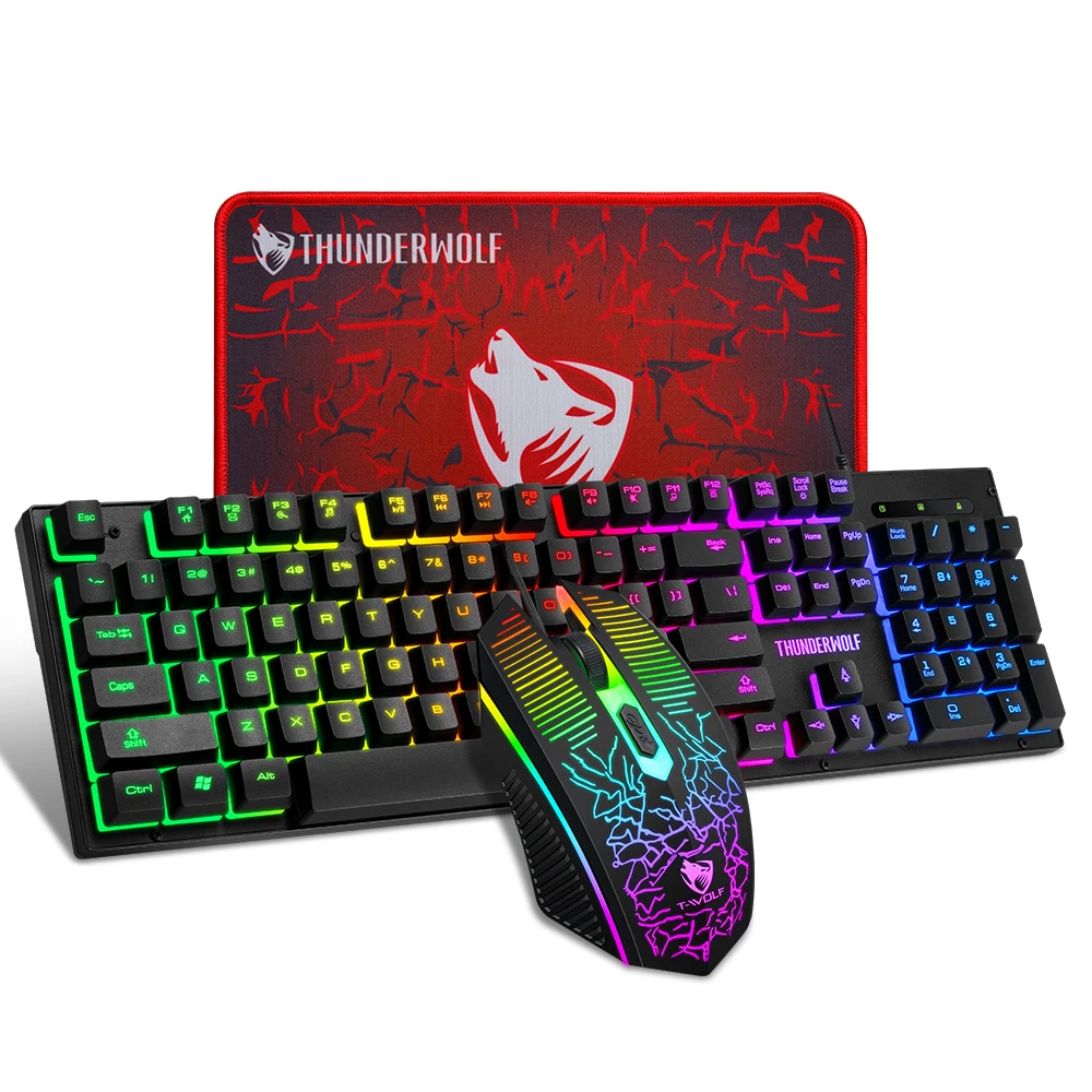 

3 in 1 Mechanical Feeling Gaming Usb Wired Keyboards Gaming RGB Rainbow Keyboard And Mouse Combo
