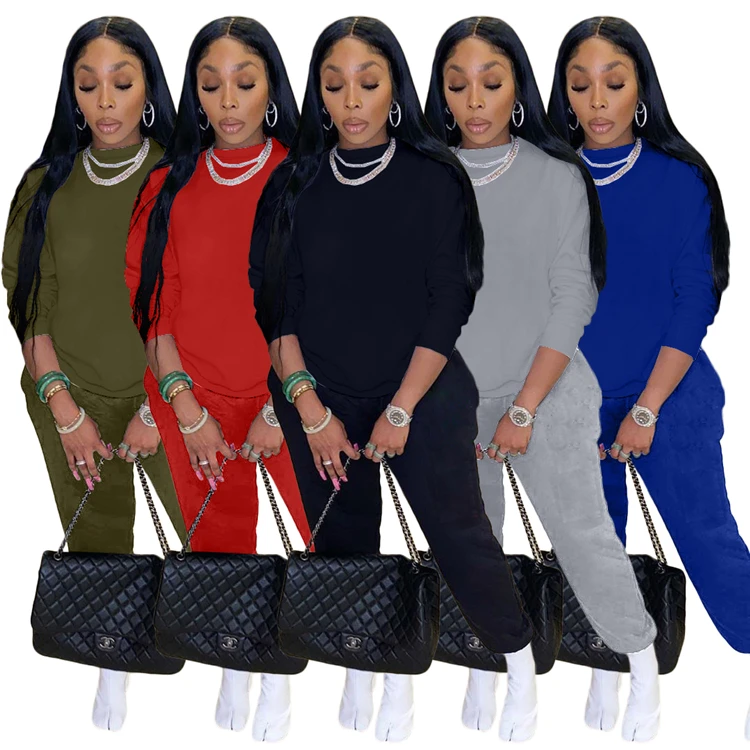 

EB-20121161 Hot Sale Sweatsuit Long Sleeve Loose Tops And Pants Winter Women Clothing Two Piece Set, Picture