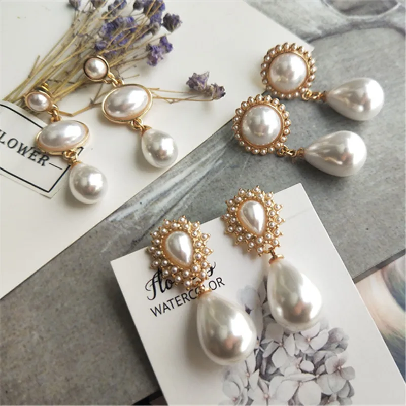 

Korea Design S925 Silver Pins Pearls Pendant Earrings Geometric Water Drop Pearls Charm Earrings, Picture shows/custom color