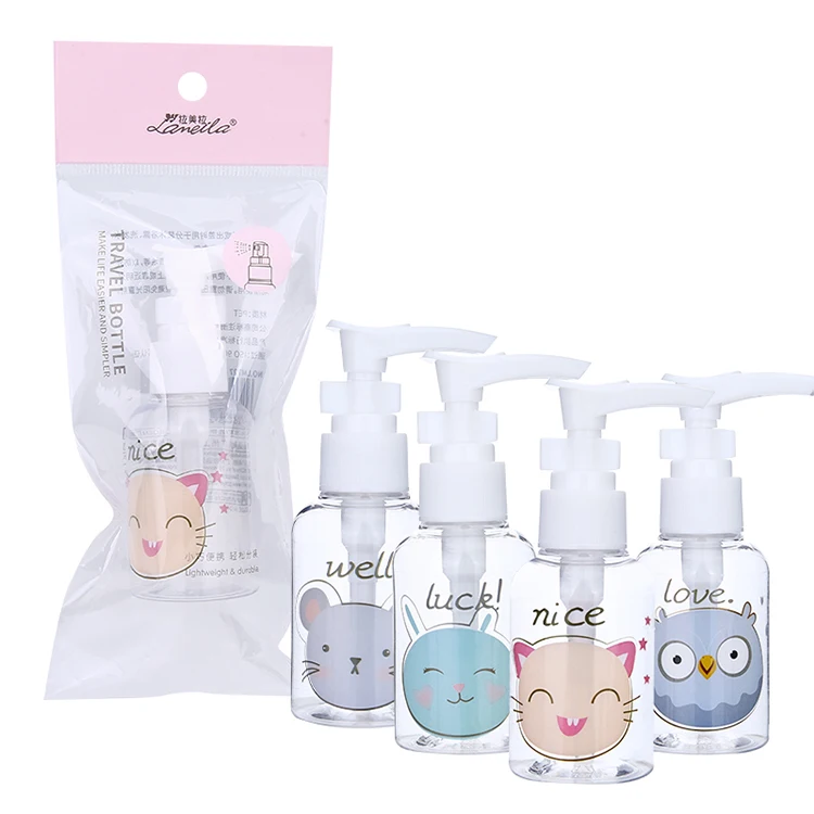 

Lameila 50ml Airless Cute Pump Bottle PET Round Shape Body Lotion Shower Shampoo Refillable Travel Empty Bottles LM734