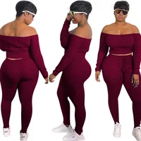 

91103-MX20 2019 autumn style off shoulder 2 piece set solid woman jumpsuit for sehe fashion