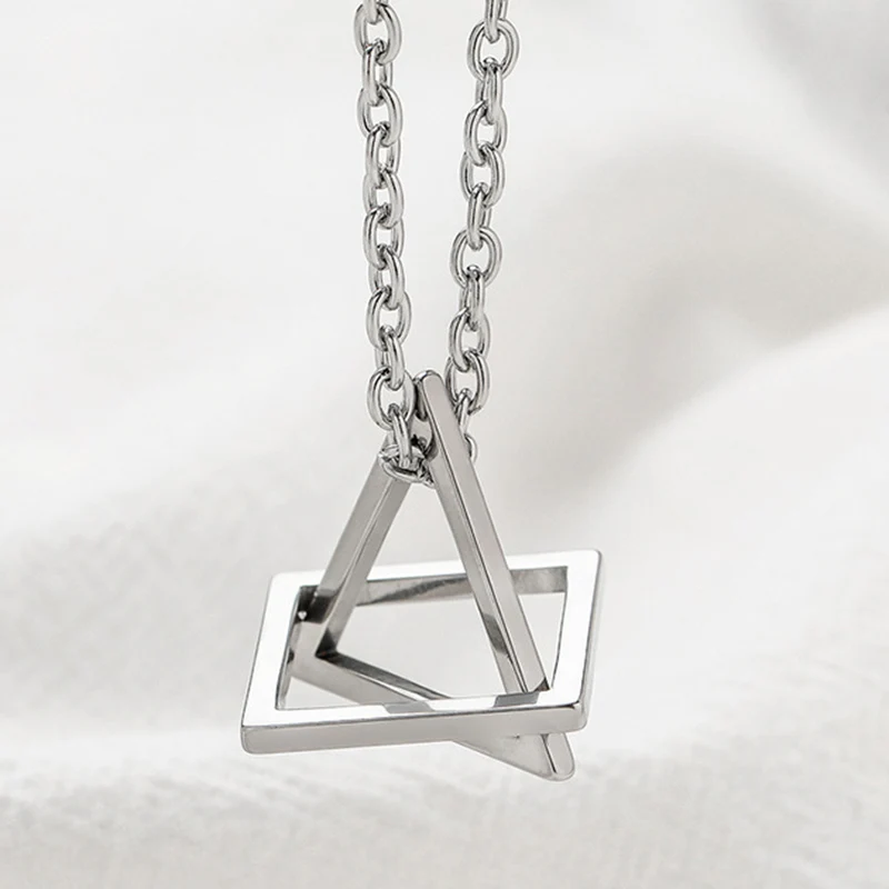 

Space Geometry trendy Necklace Hip Hop Men Women Titanium steel Pendant Necklace Geometric Triangle Square Necklace Cool jewelry