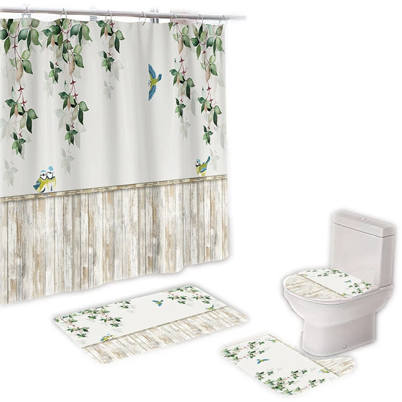 

Customized 3D Digital Printing Mildew-proof Waterproof Bathroom Bath Rugs Shower Curtain Set