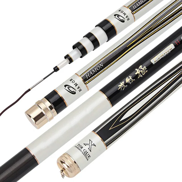 

ROBBEN Long Shot Super Hard Carp Fishing Rod 3.6-7.2m Carbon Fiber Hand Fishing Pole Ultralight Stream Rod, Black+white