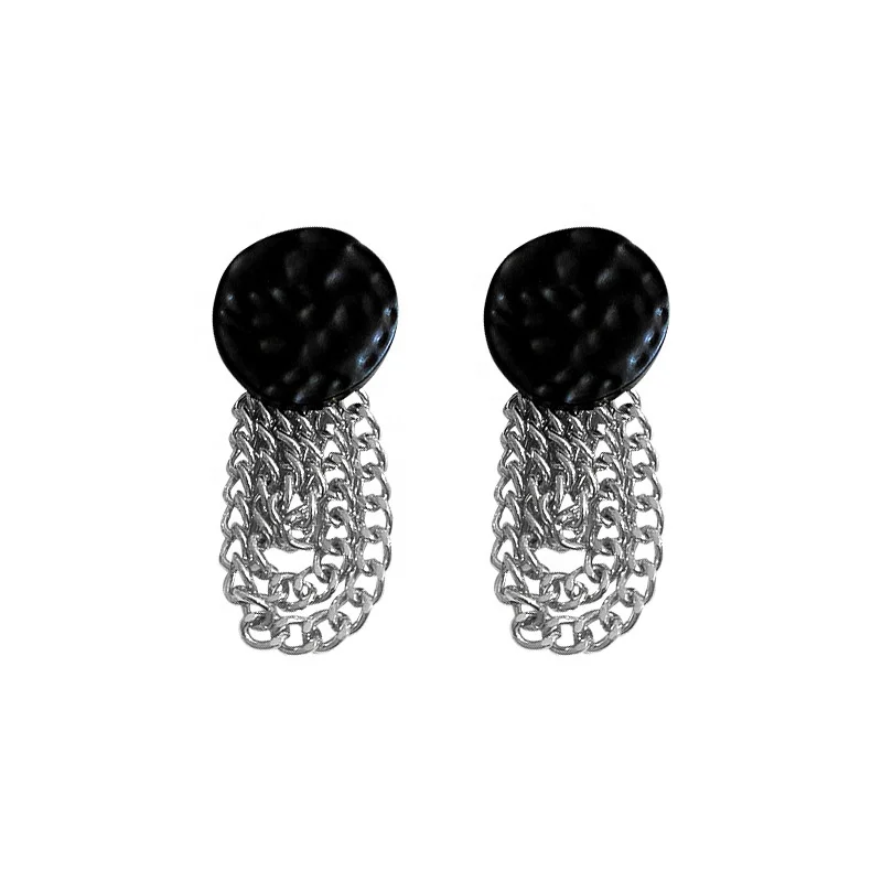 

Vintage Fashion Temperament Earrings Black Acrylic Round Tassel Chain Earrings for Women Jewelry Party Gift, Picture shows