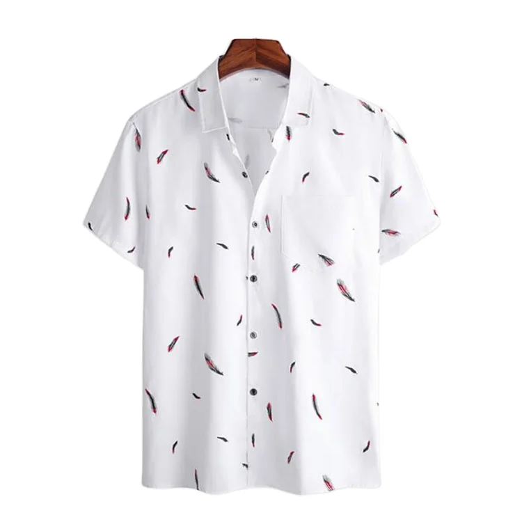 Summer Harajuku Mens Shirt Casual Feather Hawaiian Printed Short Sleeve White Street Summer Beach Shirts for Men Clothing