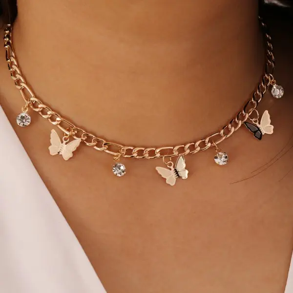 

Butterfly  chain pendant necklaces gold silver color women choker women necklaces for girls lady gift