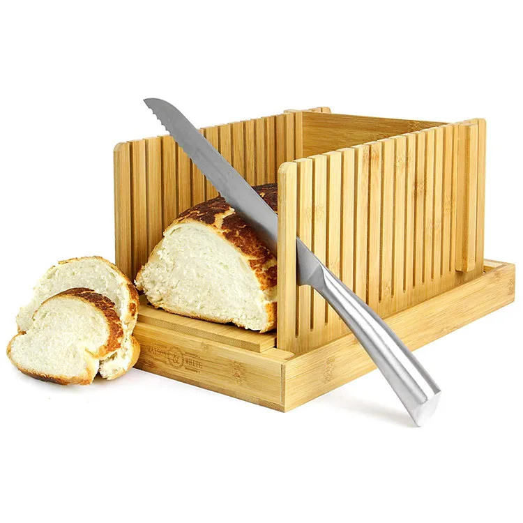 Maison & White Cortadora de pan de bambú Adecuado para panes caseros o comprados Ajustable Tabla y guía de cortar plegable compacta 