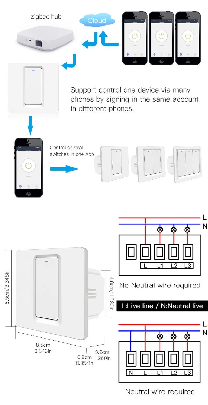 Ready to Ship Alexa Google Home Voice Control EU/UK Type 1 Gang Zigbee Switch - ANKUX.COM