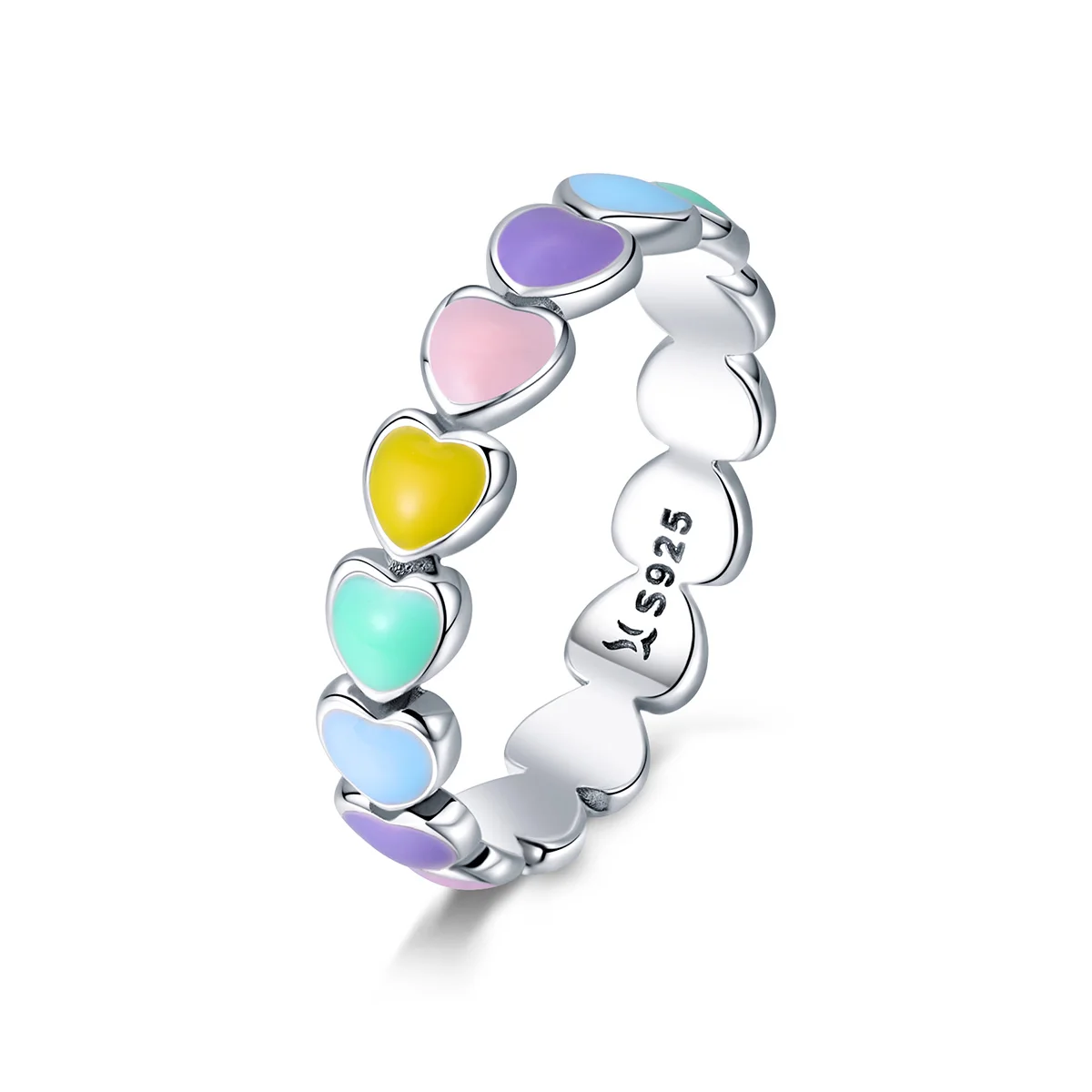 

Stackable Rainbow Heart 925 Sterling Silver Rings for Women Wedding