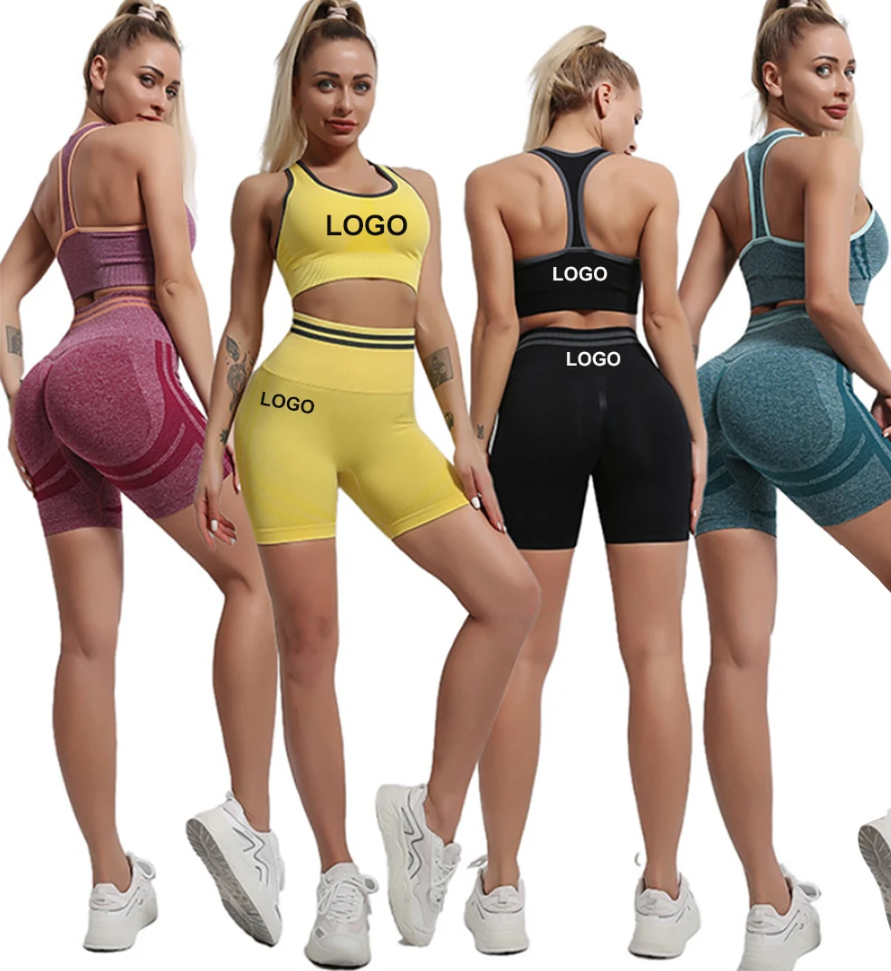

2Pcs Sports Wear Women Yoga Suit Seamless Fitness Bra and Yoga Short Set High Waist Gym Sets Workout Outfit