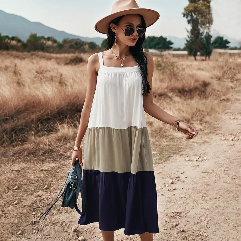 

2021 fashion sleeveless beach trendy stylish sexy casual girls women ladies spring elegant summer plus size dress shirts, Picture color