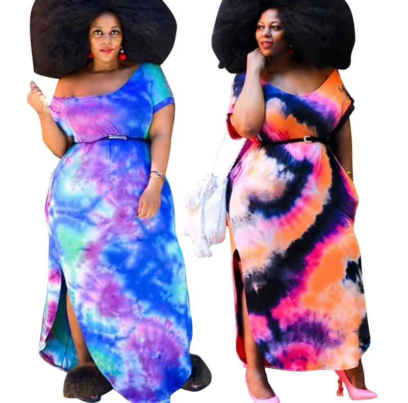 

Summer Long Dresses for Women Dropshipping Wholesale Streetwear V Neck Office Tie Dye Dress Ladies Casual Sexy Plus Size Dress, Black
