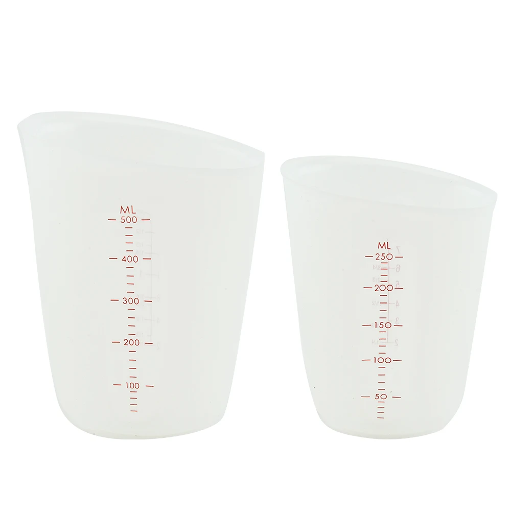 

High quality best selling squeeze and pour silicone measuring cup set 250ml 500ml, Transparent