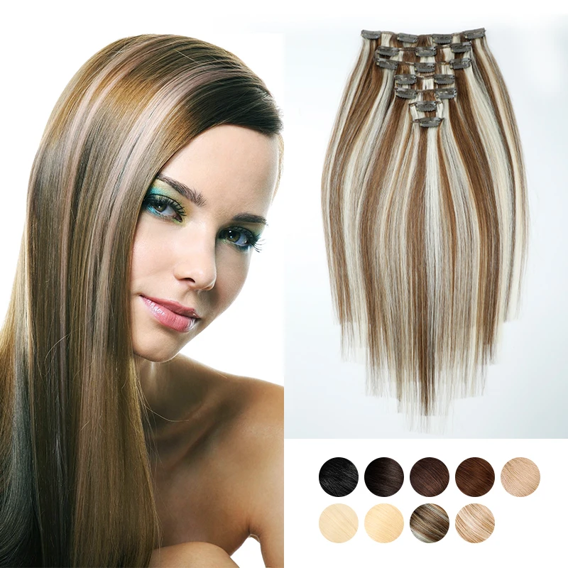 

50% OFF 14-18 Inch Remy Ombre Hair 100% Human Hair Clip In Extensions, Over 53 colors option or customized