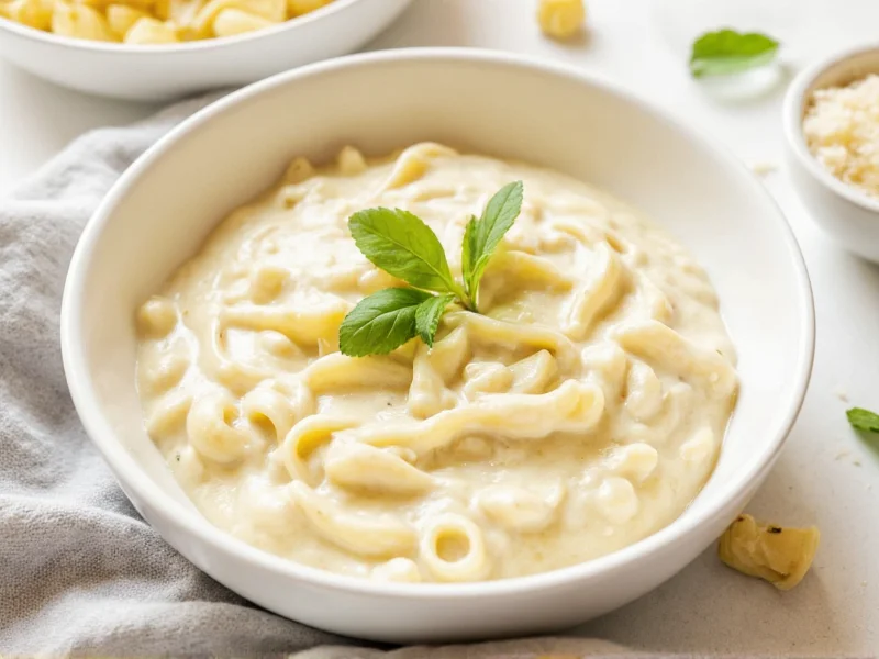 Creamy homemade alfredo sauce without cream in white bowl