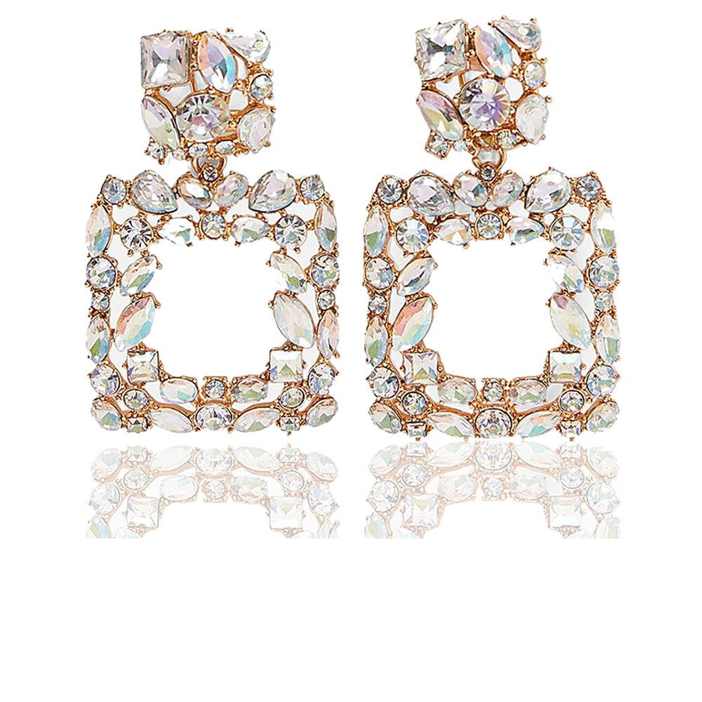 

Dvacaman 2019 Za Wholesale Fashion Bohemia Magnetic Rhinestone Fancy Stud Earrings Multicolor Vintage Square Crystal Earrings, Multi