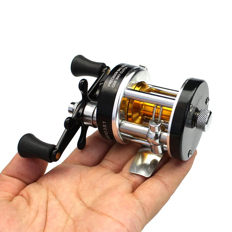 

Metal Drum Type Fishing Line Wheel Mini fishing line Reel, Black+gold