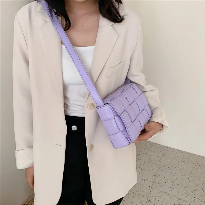 

Janhe 2020 Fashion Woman Soild Colour Pu Leather Woven Messenger Bag Knitted Crossbody Handbag And Purse For Lady, Picture