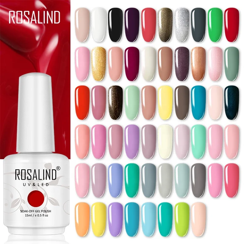 

Rosalind oem custom logo nail art 15ml glass bottle soak off gel varnish lacquer private label semi permanent uv gel nail polish, 58 colors