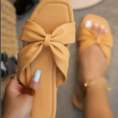 

Square Toe Bowknot Slippers Flat Beach Ladies Sandals and Slippers