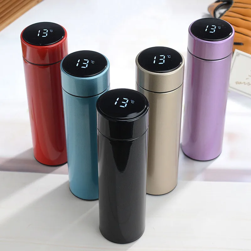 

500ml Black smart bottle vacuum insulated stainless steel water bottle vacuum cup straight cup bottle, Customized colors acceptable