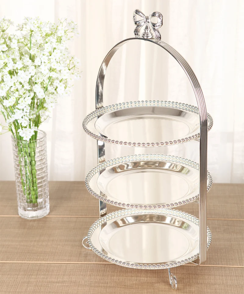 

High-grade 2/3 Layers Dessert Tray Silver Plated Round Metal Cake Stand Cupcake Tray Wedding Party Decoration Cake Display Stand, Clear