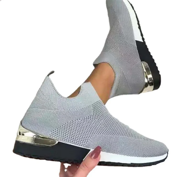 

High Quality Sock Wedge Sneakers Elastic Slip on Flat Women's Walking Shoes Trainers, 6 colors as pic shown