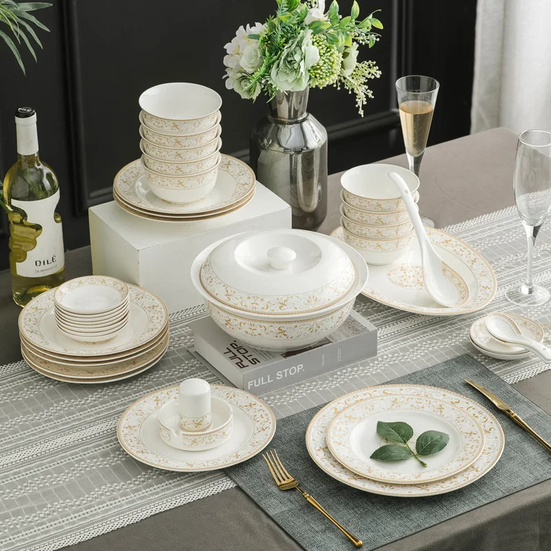 

Home High Foot Antiscald High Quality Wholesale Plates Bowl Restaurant Ceramic Tableware Dinner Set Bone China