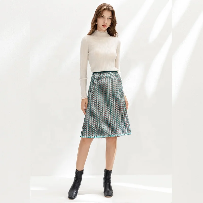 

C153 Fashion womens skirts Elegant Plaid Commuter Casual Women Skirt set